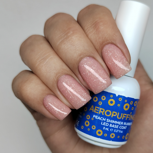 Aeropuffing, база каучуковая персиковая с шиммером Peach Shimmer Rubber LED Base Coat, 8 мл. Aeropuffing, база каучуковая персиковая с шиммером Peach Shimmer Rubber LED Base Coat, 8 мл.